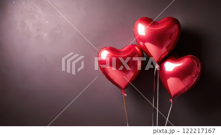 《AI画像》ハートの風船で飾りつけた背景素材 122217167