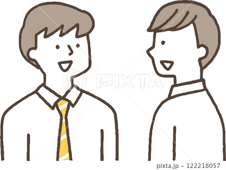友達同士で会話する男子学生単色 友達同士で会話する男子学生単色 122218057