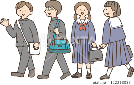 並んで歩く中学生の男女 122218058