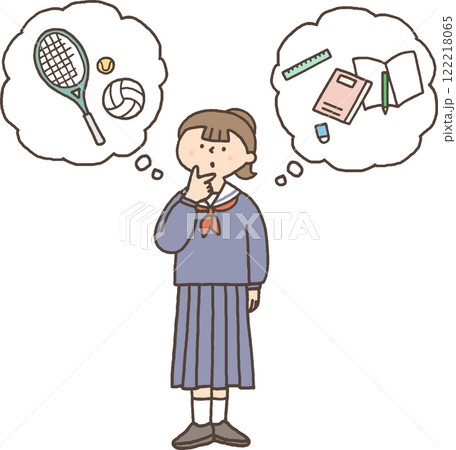 部活や勉強に悩む女子中学生 122218065