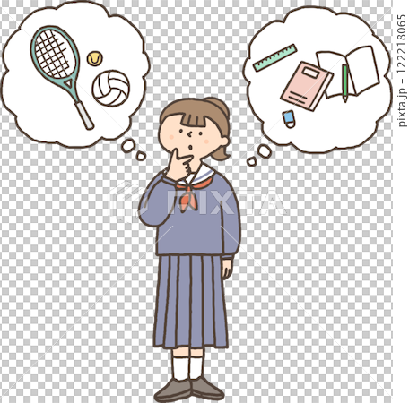 部活や勉強に悩む女子中学生 122218065
