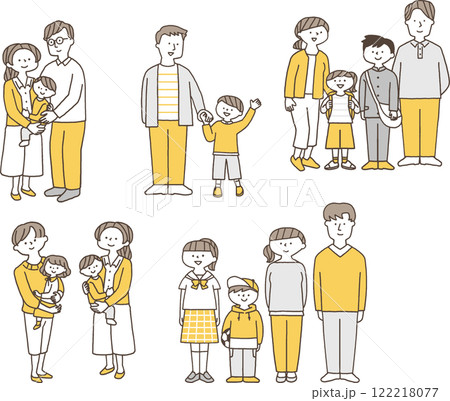 若い家族のシンプルなイラストセット単色 122218077