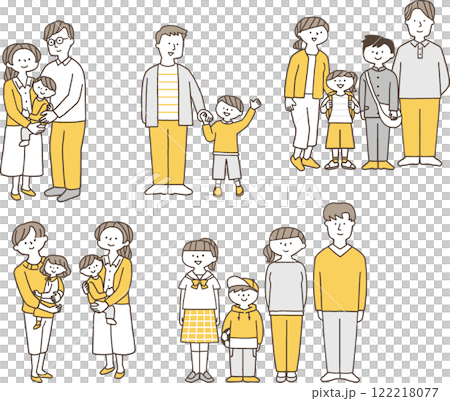 若い家族のシンプルなイラストセット単色 122218077