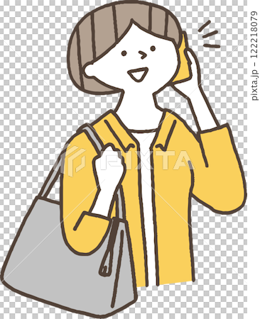 Young woman talking on smartphone, monochrome 122218079