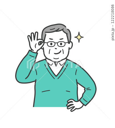 眼鏡を上げてニヤリと笑い自信を見せる太った高齢男性 眼鏡を上げてニヤリと笑い自信を見せる太った高齢男性 122218086