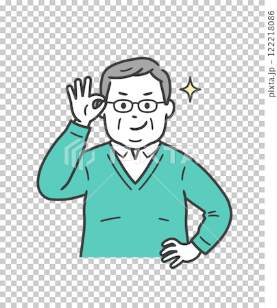 眼鏡を上げてニヤリと笑い自信を見せる太った高齢男性 眼鏡を上げてニヤリと笑い自信を見せる太った高齢男性 122218086