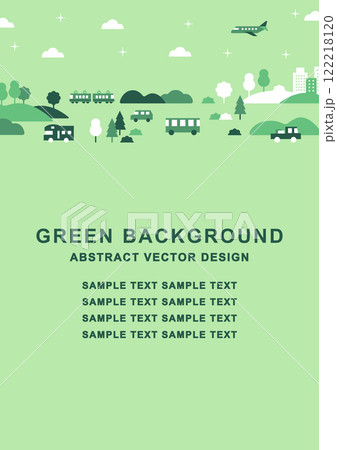 緑の背景と抽象的な交通シーンのイラスト  | 縦デザイン 122218120