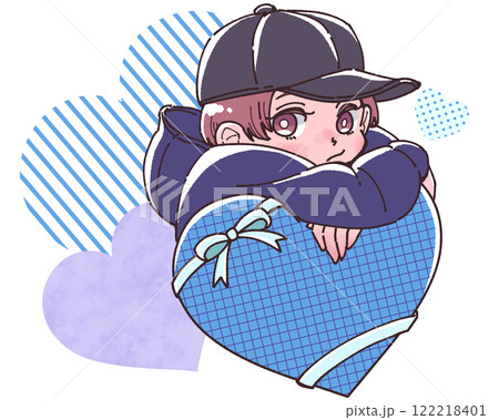 大きなハートを抱えた男の子のイラスト 122218401