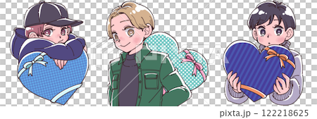 Illustration set of a boy holding a big heart 122218625