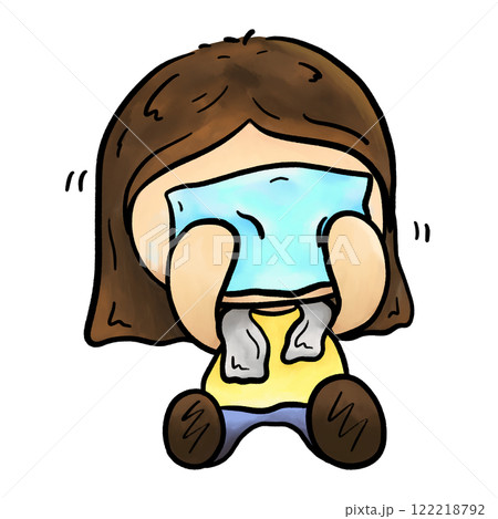 Cartoon girl washing face with towel illustration, watercolor cleaning face isolated drawing 122218792