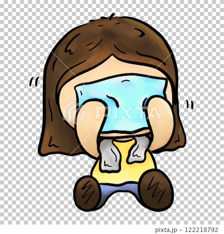 Cartoon girl washing face with towel illustration, watercolor cleaning face isolated drawing 122218792