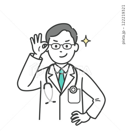 眼鏡を上げてニヤリと笑い自信を見せる若い男性医師 眼鏡を上げてニヤリと笑い自信を見せる若い男性医師 122219321