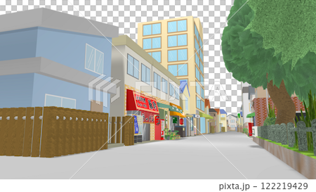 2Dアニメーションに最適な公園のすみから商店街を望む背景画像です(空は透明のPNGデータです) 2Dアニメーションに最適な公園のすみから商店街を望む背景画像です(空は透明のPNGデータです) 122219429