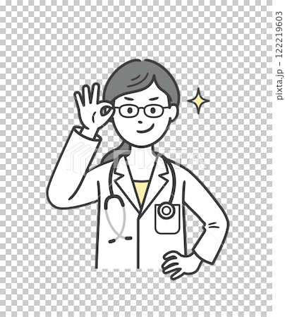 眼鏡を上げてニヤリと笑い自信を見せる若い女性医師 122219603