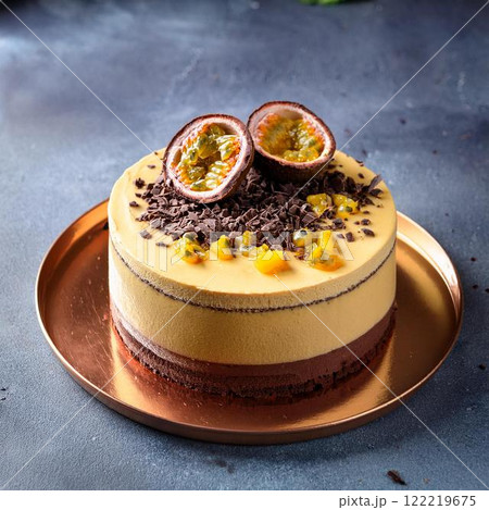 美味しそうなパッションフルーツとチョコのアイスケーキ 122219675