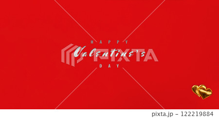 Elegant Valentine's Day Greeting Card with Red Background and Gold Heart Decoration 122219884