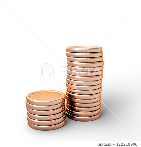 Stack of Shiny Gold Coins on a White Background 122219900