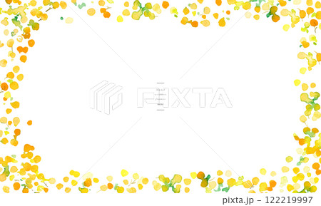 水彩画。水彩タッチのミモザベクター背景。ミモザの水彩イラスト。春の植物背景フレーム。 水彩画。水彩タッチのミモザベクター背景。ミモザの水彩イラスト。春の植物背景フレーム。 122219997