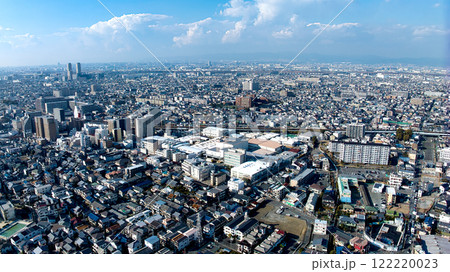 大阪府門真市、寝屋川市の建設地の景色などに使える上空150mからの街の景色をドローンで撮影。 122220023