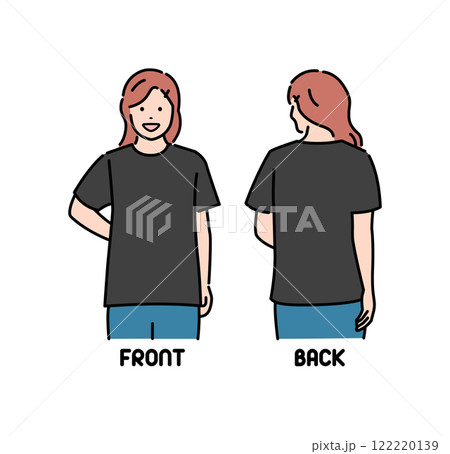 Tシャツデザインテンプレート用人物イラスト (黒 / 女性) 122220139