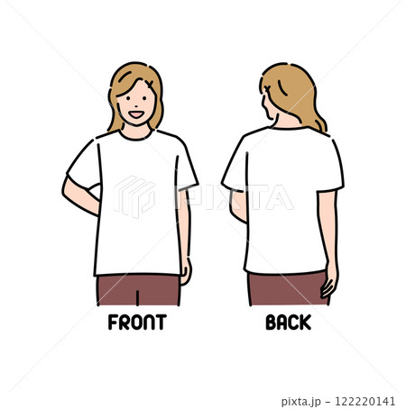 Tシャツデザインテンプレート用人物イラスト (白 / 女性) 122220141