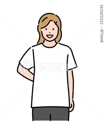 Tシャツデザインテンプレート用人物イラスト | フロント  (白 / 女性) 122220142