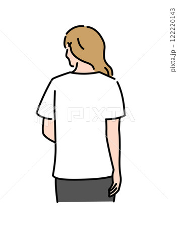 Tシャツデザインテンプレート用人物イラスト | バック  (白 / 女性) 122220143
