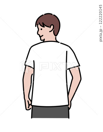 Tシャツデザインテンプレート用人物イラスト | バック  (白 / 男性) 122220145