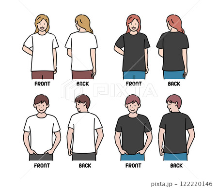 Tシャツデザインテンプレート用人物イラストセット (白 / 黒) Tシャツデザインテンプレート用人物イラストセット (白 / 黒) 122220146