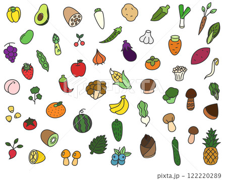 カラー野菜果物キノコのアイコンセット カラー野菜果物キノコのアイコンセット 122220289