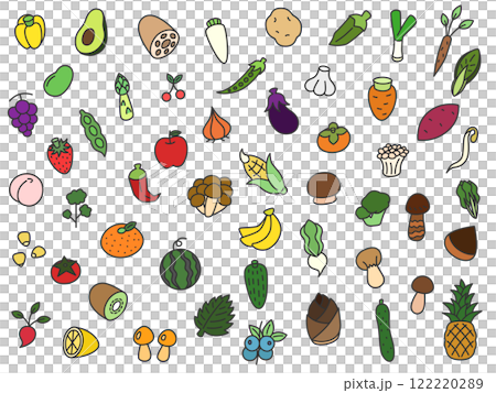 カラー野菜果物キノコのアイコンセット カラー野菜果物キノコのアイコンセット 122220289