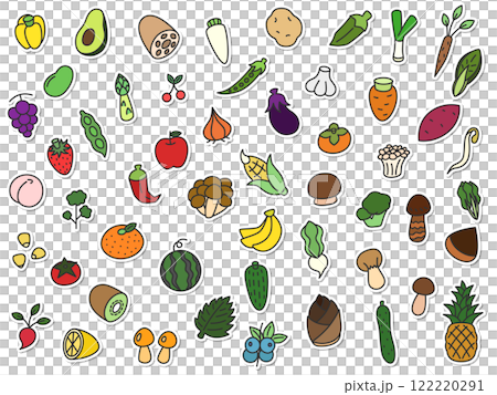 Sticker vegetable fruit mushroom icon set (no background) 122220291