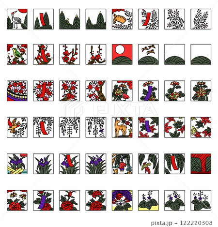 カラー正方形シンプル花札アイコンセット カラー正方形シンプル花札アイコンセット 122220308