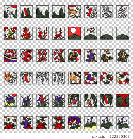 カラー正方形シンプル花札アイコンセット カラー正方形シンプル花札アイコンセット 122220308