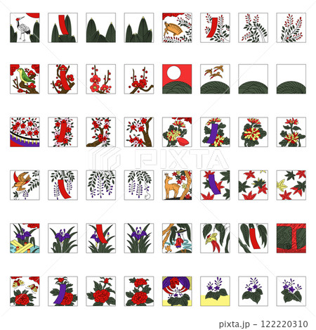 カラー正方形花札アイコンセット 122220310