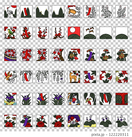 貼紙風格方形簡單 hanafuda 圖示集（無背景） 122220311