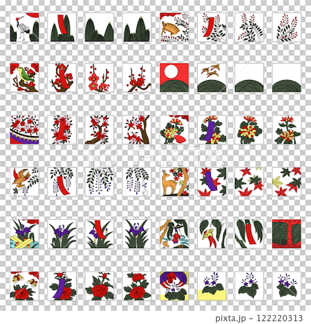 Sticker-style square Hanafuda icon set (without background) 122220313