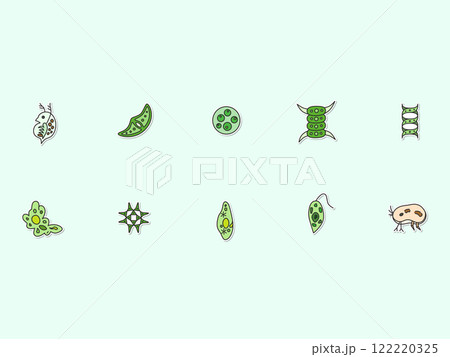 ステッカー微生物のイラストアイコンセット 122220325