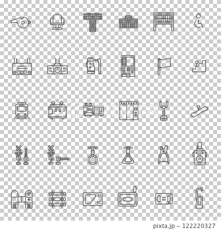 線画駅関連のイラストアイコンセット 線画駅関連のイラストアイコンセット 122220327