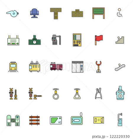 ステッカー駅関連のイラストアイコンセット（背景なし） 122220330