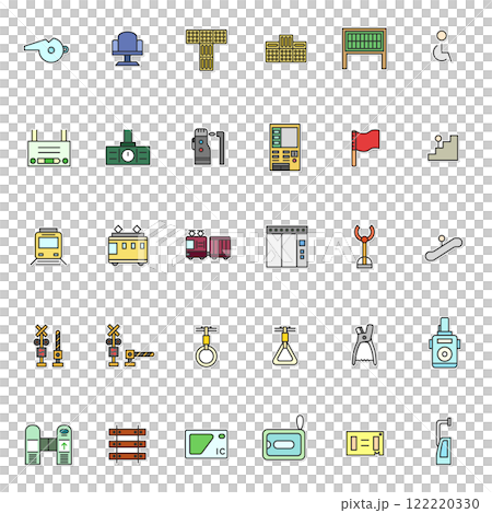 ステッカー駅関連のイラストアイコンセット（背景なし） 122220330