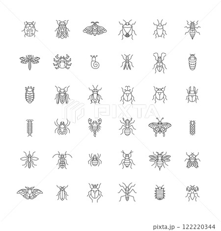 線画ミニ昆虫のイラストアイコンセット 122220344