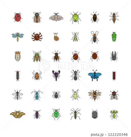 ミニ昆虫ステッカーアイコンセット（背景なし） 122220346