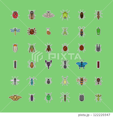 ミニ昆虫ステッカーアイコンセット 122220347