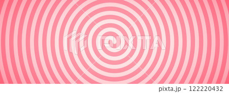 Candy color spiral pattern background. Creamy pink rotating swirl wallpaper. Spinning vortex for banner, poster, flyer, booklet. Sweet cartoon comic hypnotic concept. Vector ice cream backdrop 122220432