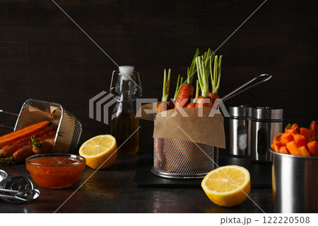 Fried carrot, concept of tasty fried food 122220508