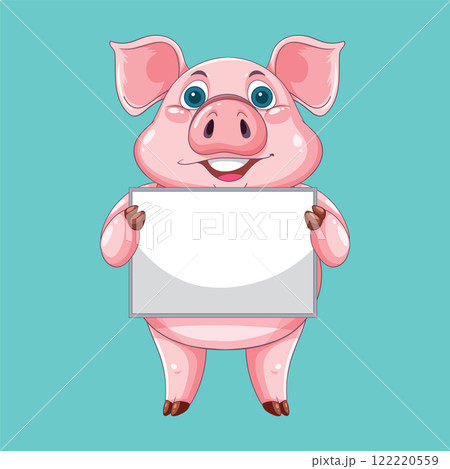Cheerful Pig Holding Blank Sign 122220559