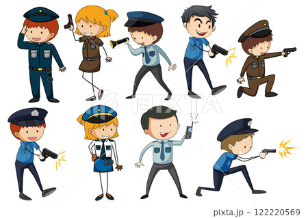 Cartoon Police Officers in Actionのイラスト素材 [122220569] - PIXTA