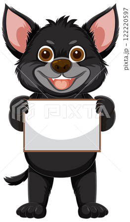 Cute Cartoon Dog Holding Blank Sign Cute Cartoon Dog Holding Blank Sign 122220597