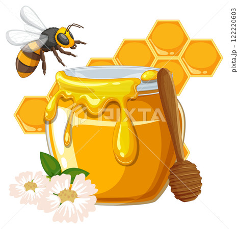 Bee and Honey Jar Illustration 122220603